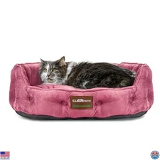 Cozy ClevaHome Round Cat & Dog Bed - Plush Pink, Washable, Non-Slip for Pets