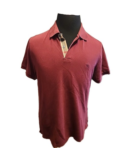 Burberry Brit Shirt Mens Large Red Polo Nova Check Collar Size L Men's