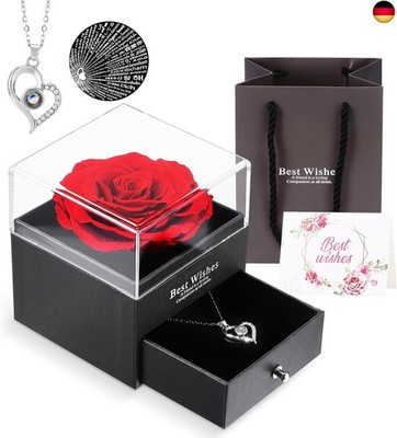 ALLOMN Ewige Echte Rose, Handgefertigte Ewige Rose Schmuck Geschenkbox mit Lch