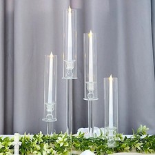 4 Clear Crystal Hurricane Taper Candle Holders Cylinder Glass Shades Party Event