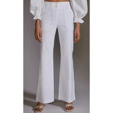 Maeve Anthropologie The Naomi Wide Leg Pants Womens 4 White Linen Stretch NWT