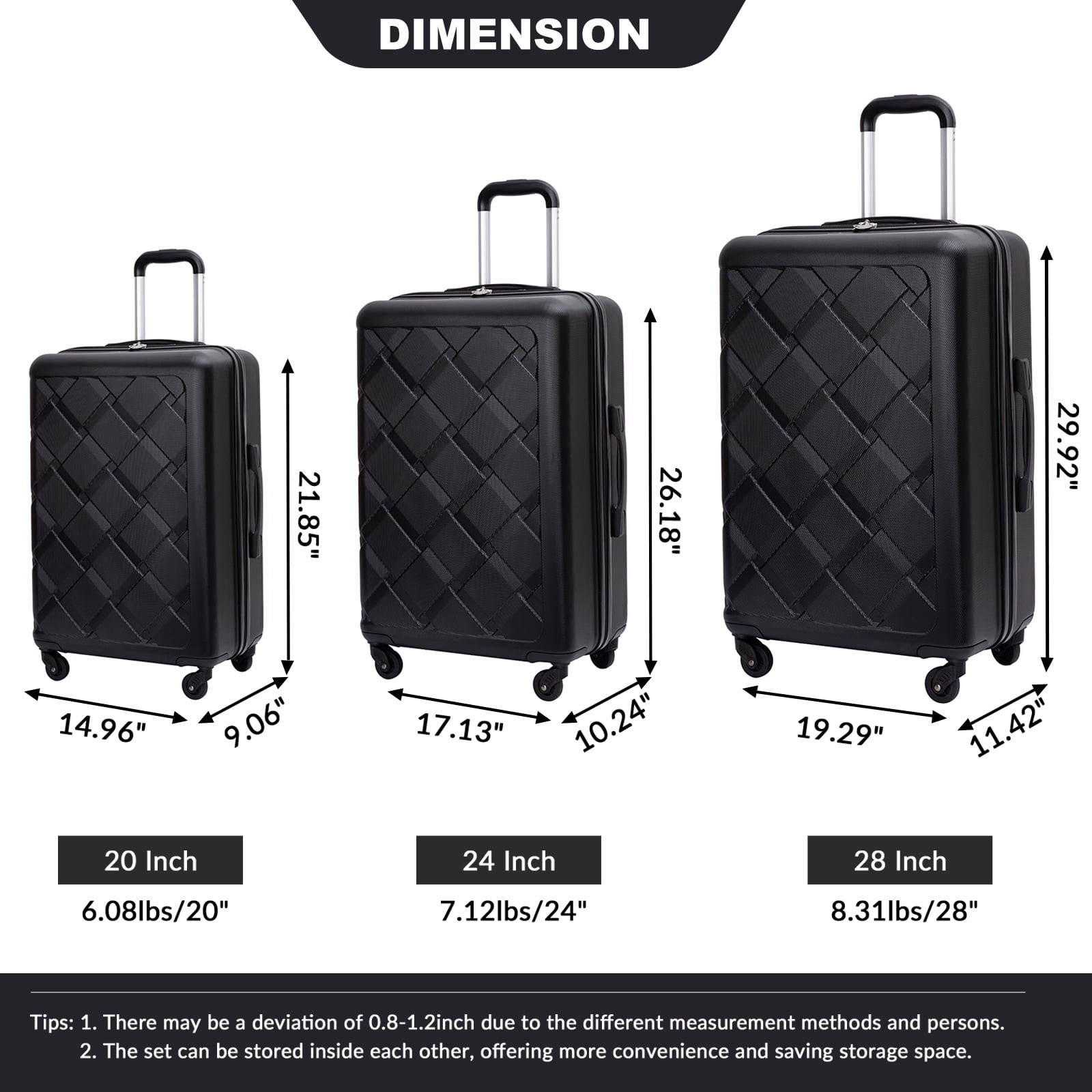 Sets Hardside 3 Piece, Hardshell Suitcase With Lightweight Durable Sp...