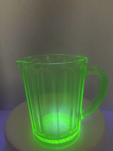 Vintage Green Uranium / Vaseline Hazel Atlas Ribbon Vaseline Small Green Pitcher