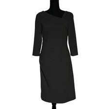 Tahari Arthur S. Levine Dress 8 Gray Asymmetrical Neck 3/4 Sleeve Sheath
