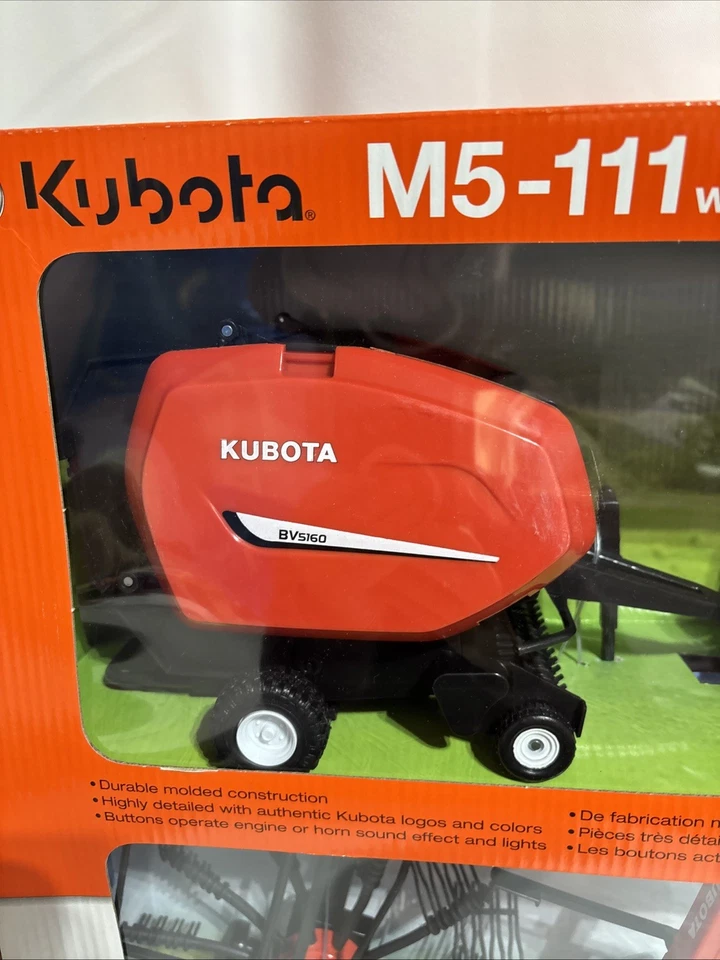 Plastic Kubota M5-111 Tractor W/Baler Trailed Mower Rotary Rake Lights & Sounds - Image 4 of 4