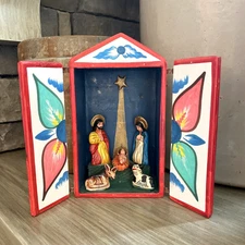 VTG Peruvian Retablo Nativity Scene Folk Art Handmade