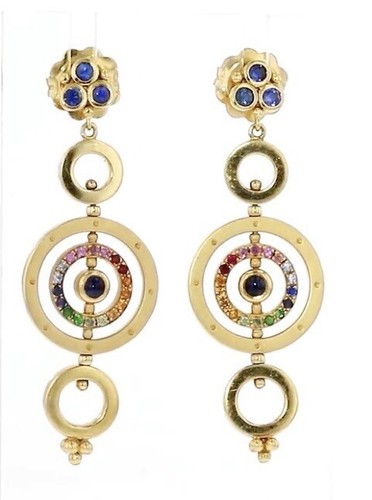 TEMPLE ST CLAIR 18K Gold Sapphire, Tsavorite, Diamond Drop Earrings - Picture 5 of 7