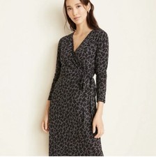 Ann Taylor Women Gray Animal Print Wrap Long Sleeve dress Medium Petite NWT