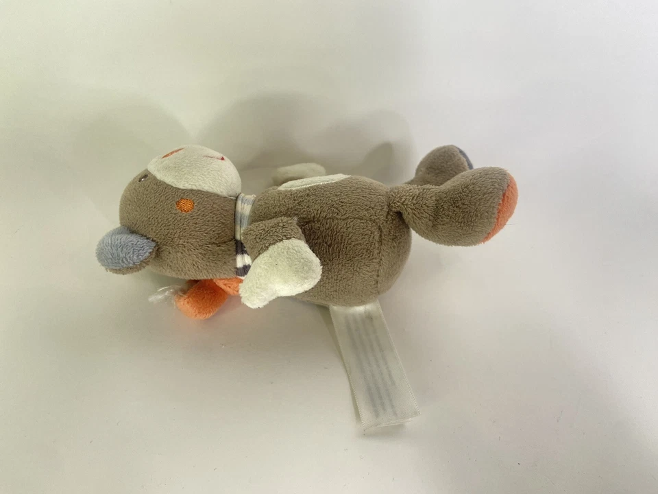 Oso Nuk Peluche Marrón Crema Rojo Azul Orejas Bufanda Sonajero Peluche Bebé Juguete Foto 2 de 4