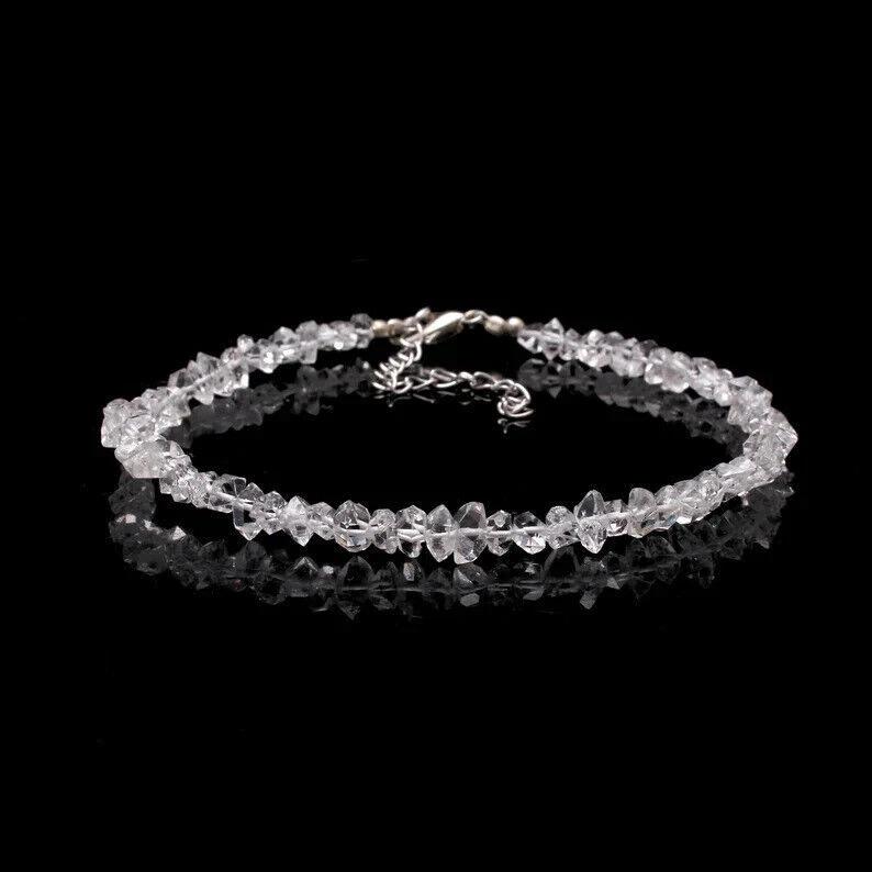 A++ Herkimer Diamond Quartz 4-6mm Point Nuggets Chips Gemstone Bracelet 7" - Image 3 of 4
