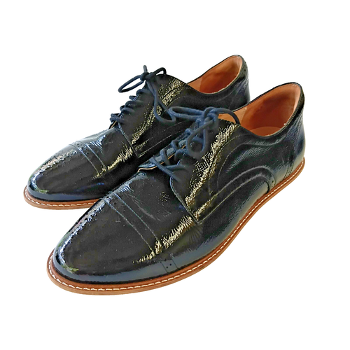 Ziera Comfort Plus Size Au 10FF EU 41 Black Patent Leather Lace Up Flat ...