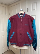 Reebok Sport VTG 90s Wool Blend Bomber Varsity Jacket Burgundy Blue Zip Sz S