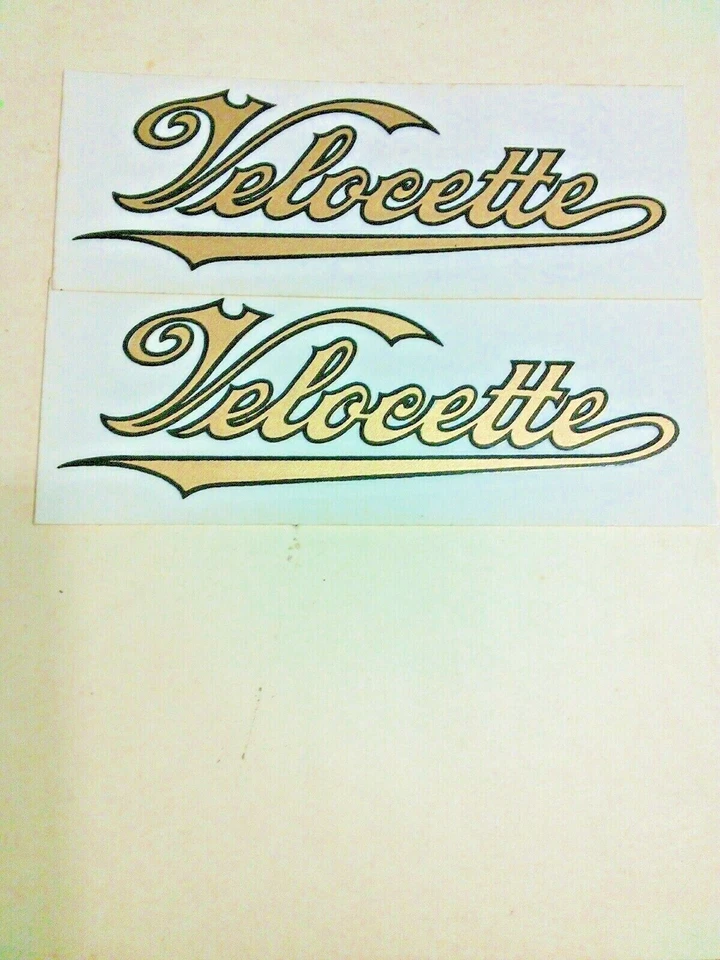Velocette script 6 x 2" dorado con borde negro guardabarros vinilo pegatina cada uno Foto 4 de 4