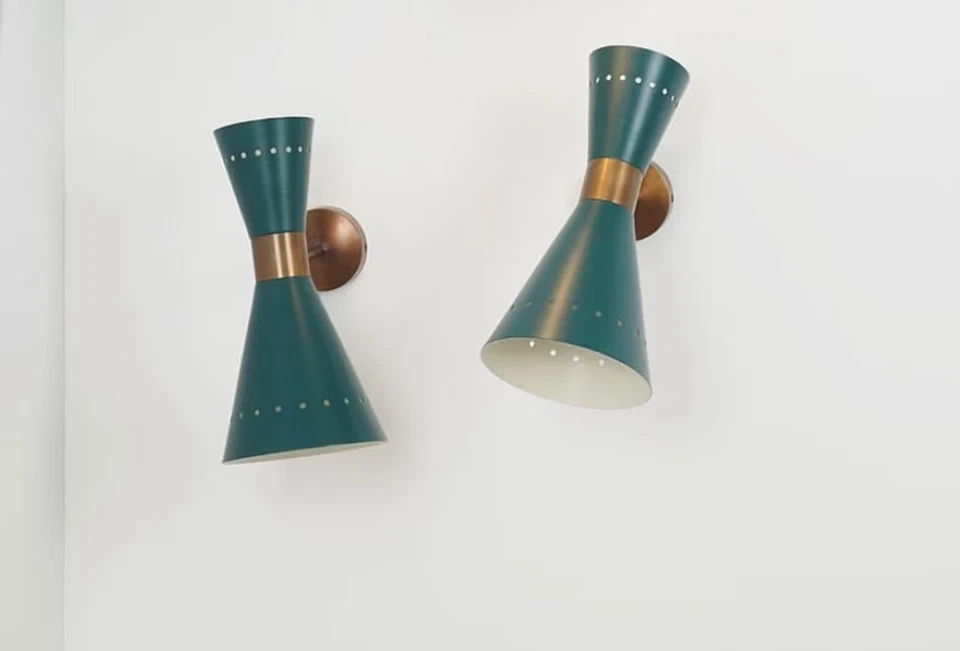 1950 Pair of Brass Wall Sconce light Diabolo Italian Wall Lights Wall Fixture - Image 3 of 4