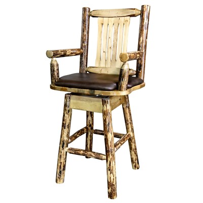 SWIVEL LOG BARSTOOL with ARMS Padded Seats Backs Rustic COUNTER