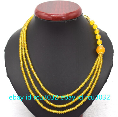 3 Rows 2x4mm Faceted Yellow Topaz Rondelle Beads Gemstone Necklace 18-20'' AAA+