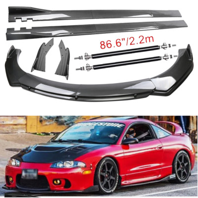 For Mitsubishi Eclip Carbon Fiber Front Bumper Lip Spoiler 86.6'' Side Skirt Kit