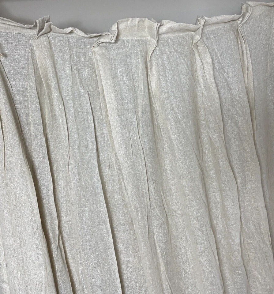 1 Handmade Vintage Curtain Pinch Pleat Drape Panel 88 Long Sheer Linen Beige - Image 3 of 4