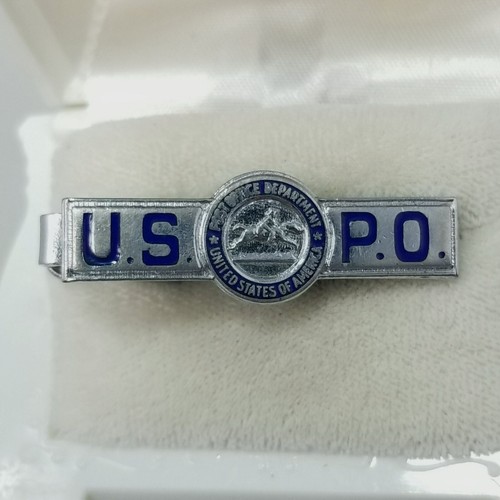 Vintage United State Post Office Enamel Tie Clip Silver Tone USPO USPS - Picture 7 of 9