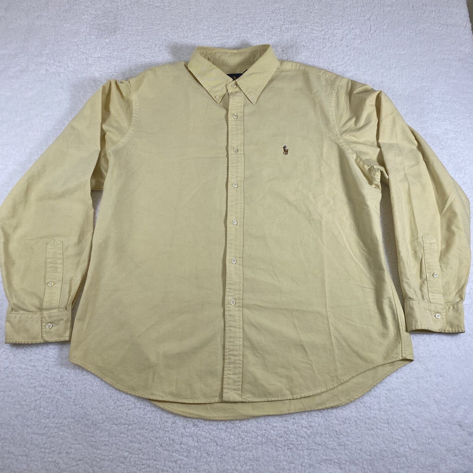 Polo Ralph Lauren camicia uomo 2XL gialla manica lunga abbottonata carne pony XXL