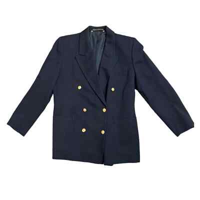 Vintage Marks & Spencer Pure Wool Women's Navy and Gold Jacket