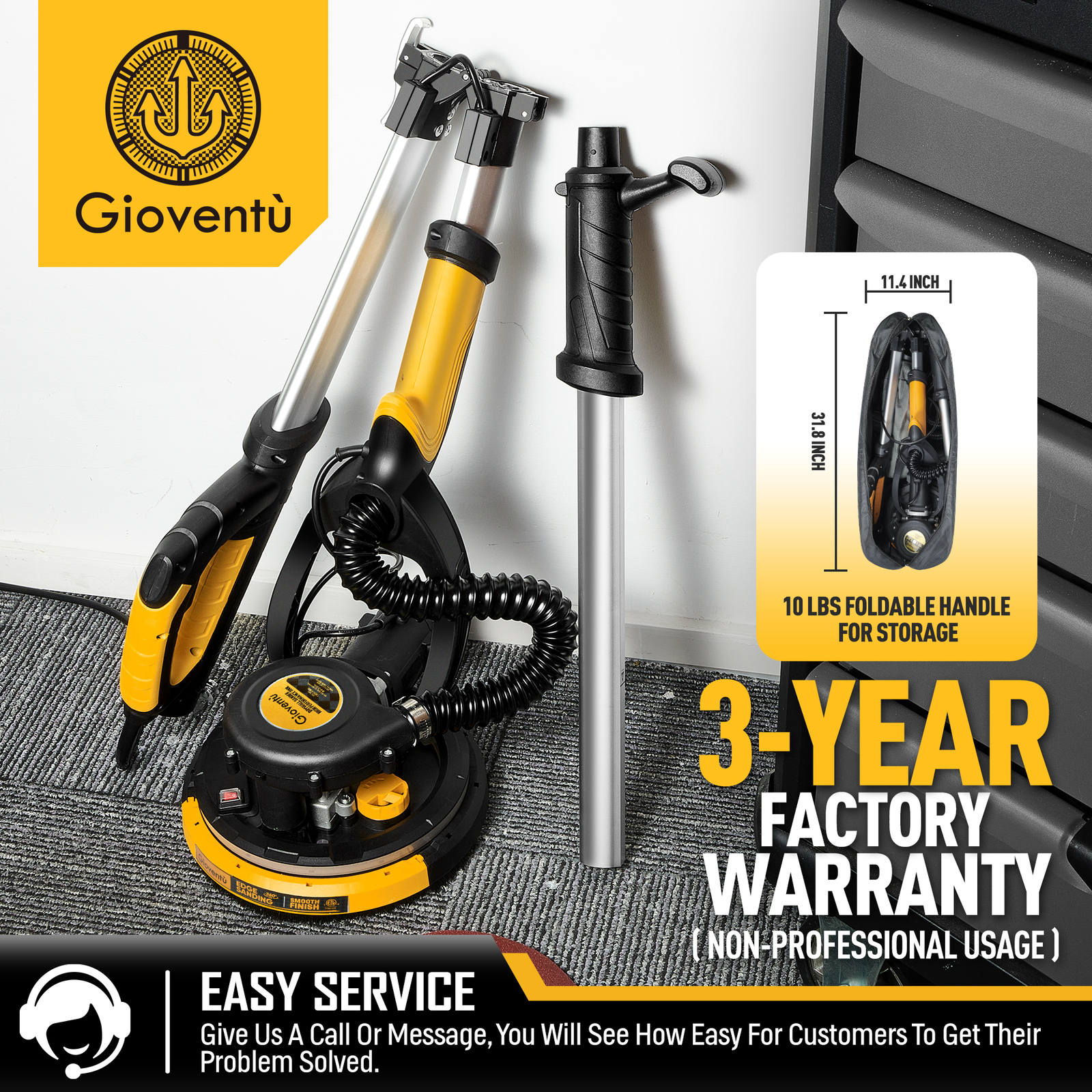 Drywall Sander 780W Powerful Electric Dustless Wall Sander+Vacuum Attachment Bag