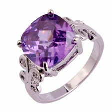Elegant 925 Sterling Silver Charm Purple Amethyst Wedding Engagement Ring Size 9