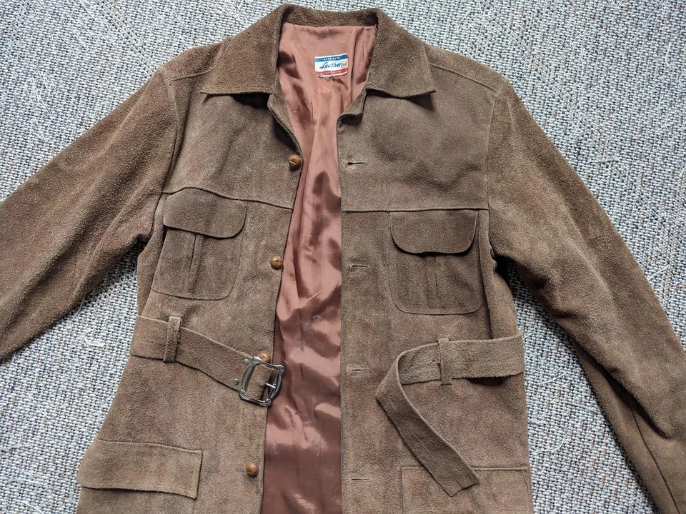 vintage NORFOLK belted SUEDE cowhide leather 40R brown WESTERN sherlock coat - Image 4 of 4