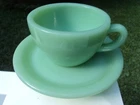 FIRE KING JADE-ITE RESTAURANT EXTRA HEAVY CUP AND SAUCER SETS WITH LOGO