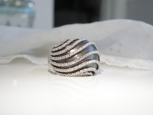Modernist Sterling Silver 925 1Ct Natural Diamond Band Ring Size 8