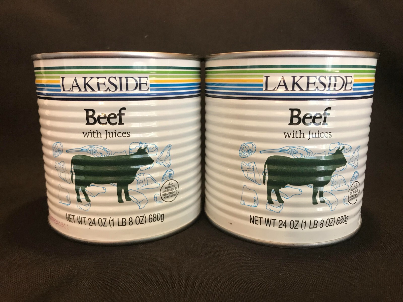 (2) Cans Lakeside Beef w/ Juices Fully Cooked Meat 24 oz each