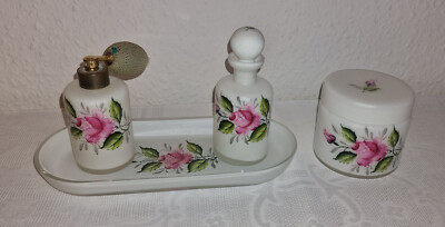 Glas Beauty Set Make Up Flakon Zersteuber Deckeldose Dose