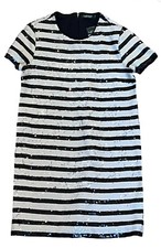 $295 NWT Ralph Lauren Short Sleeves Round Neck Sequin Striped Formal Dress 10