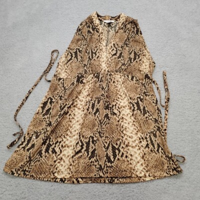 Cache Tank Top Womens Brown Small Snake Print Blouse V Neck Sleeveless Tie Back