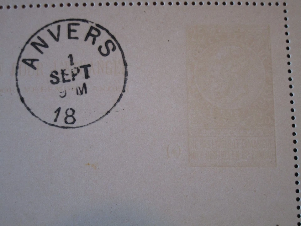 Tarjeta carta Bélgica finales de 1800 25c amarilla/anvers cancelada/parte sellada - Z4818 Foto 2 de 3