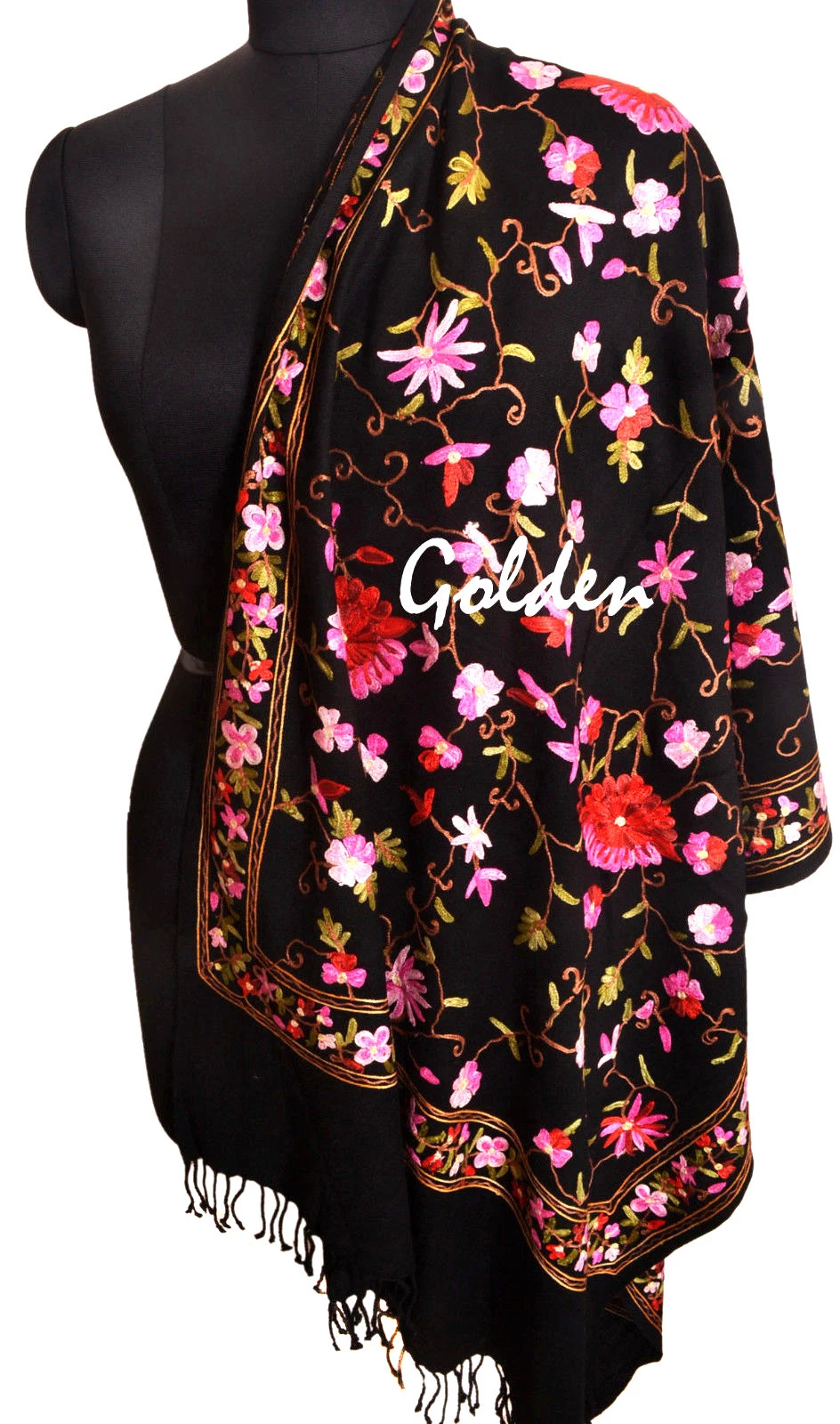 KASHMIR EMBROIDERY ETOLE 100% CASHMERE PASHMINA