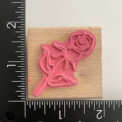 Vap Scrap Long Stem Stemmed Rose Flower Wood Mounted Rubber Stamp