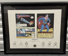 CREATOR JERRY SIEGEL SIGNED FRAMED PRINT ORIGINS OF SUPERMAN 60th ANN. DC COMICS