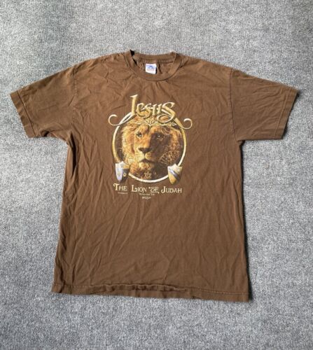 Vintage 90s Lion Of Judah Jesus God Religious Tee Shirt VTG AAA Tag - 第 1/4 張圖片