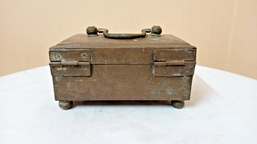 Antique Vintage Handcrafted Jewellery Cash Jewel Brass Bronze Box Rich Patina H1 - Picture 6 of 10