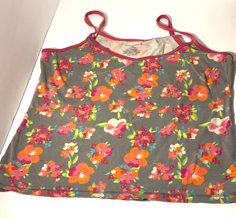 Conjunto de pijama floral vintage anos 90 Y2K Xhilaration XL cinza babydoll conjunto de shorts regata - Imagem 2 de 4