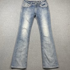 Miss Me slim boot jeans women's 27 W28 L32 medium wash rhinestone flap pockets