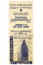1940s Paramount Theatre Times Square New York City Matchbook Cover Vintage