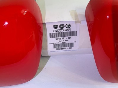 Red Mirror Caps (Pair) - Fiat Spider 124 Abarth New & Genuine