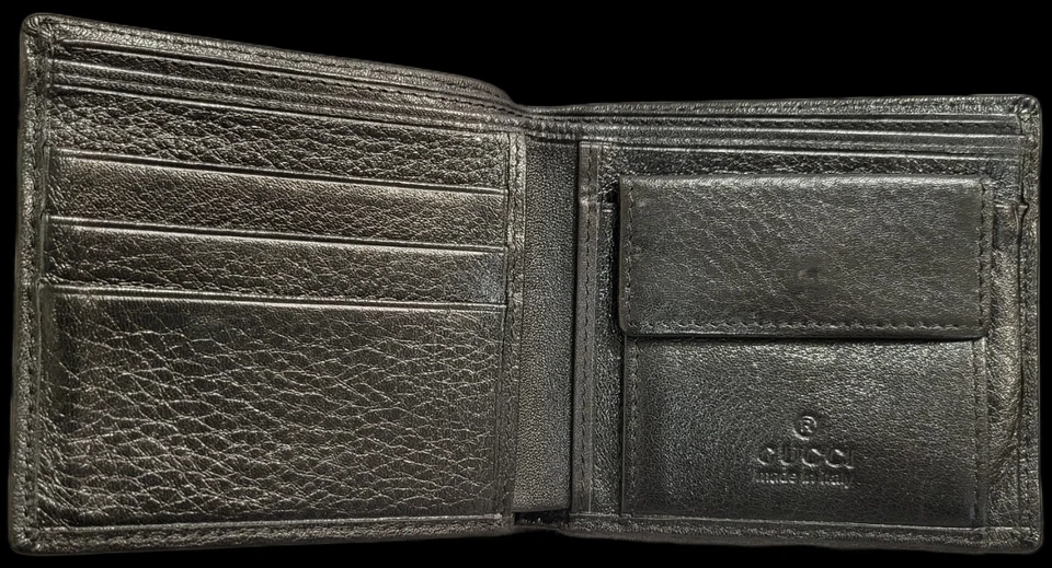 Cartera de cuero plegable Gucci Gucci Guccisima con bolsillo para monedas. Negro Foto 2 de 4