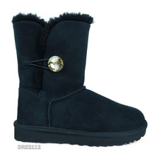 UGG Bailey Button Gold Bling Black Suede Fur Boots Womens Size 6 NEW 