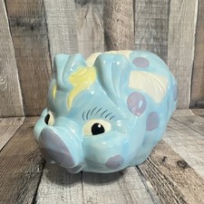 Ceramic Blue Pig Piggy Bank with Polka Dots and Bow, Approx. 5.5 Tall, 10 Long