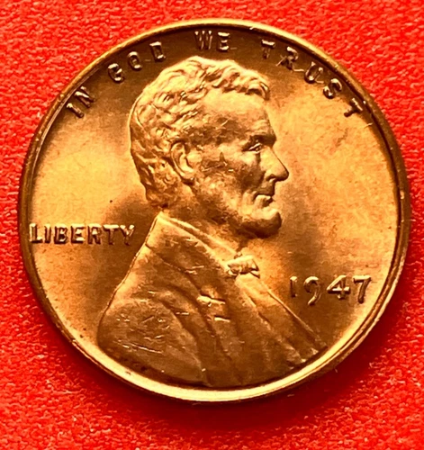 1947-P Lincoln Wheat Cent Penny GEM RED BU From an Original Bank Roll
