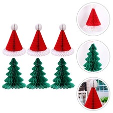 6 Pcs Honeycomb Paper Xmas Party Decorations Christmas Hats And Tree Pendant