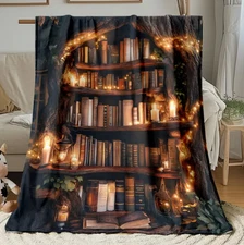 Tree Hole Bookshelf Design Fleece Blanket - Bookshelf & Book Print Throw Blanket